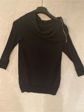 Laila Jayde Black Asymmetric Cowl Neck Sweater Zip Detail XS